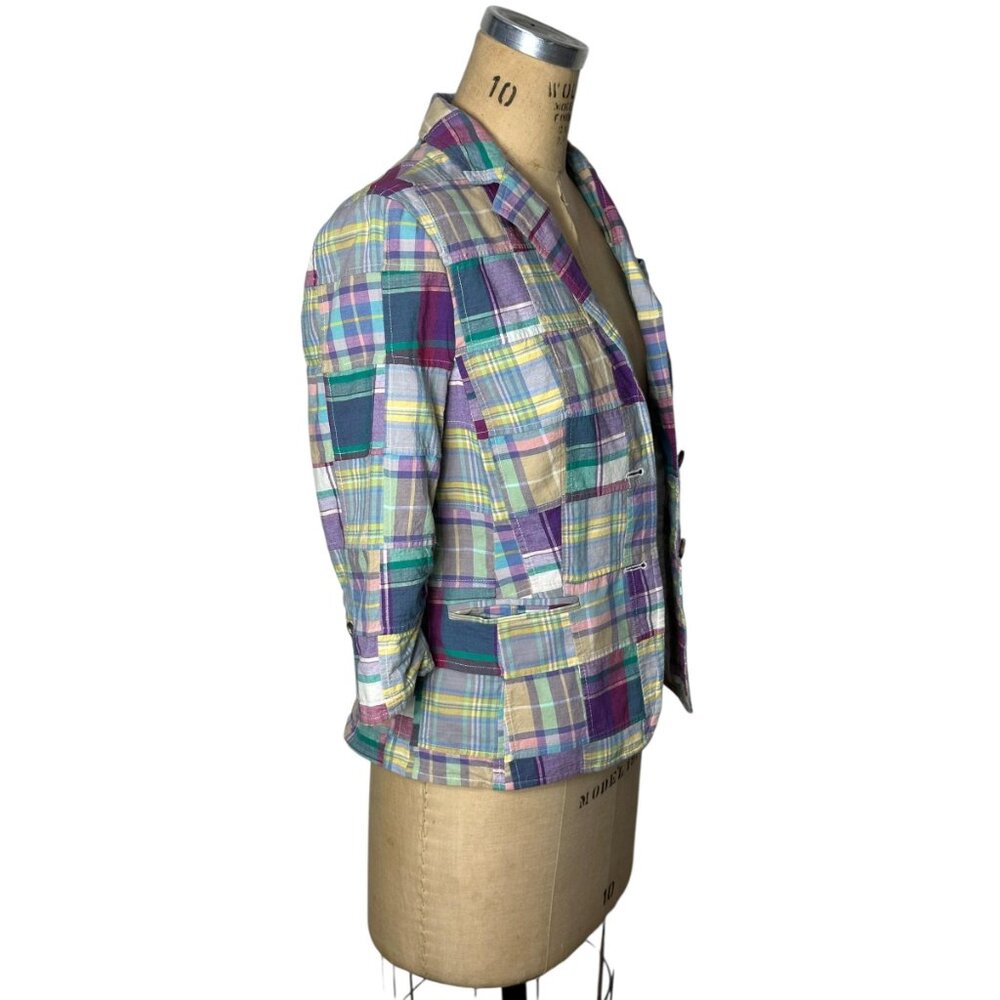 Vintage womans blazer in madras plaid patchwork by Lord & Taylor Size S/M - Picture 5 of 10